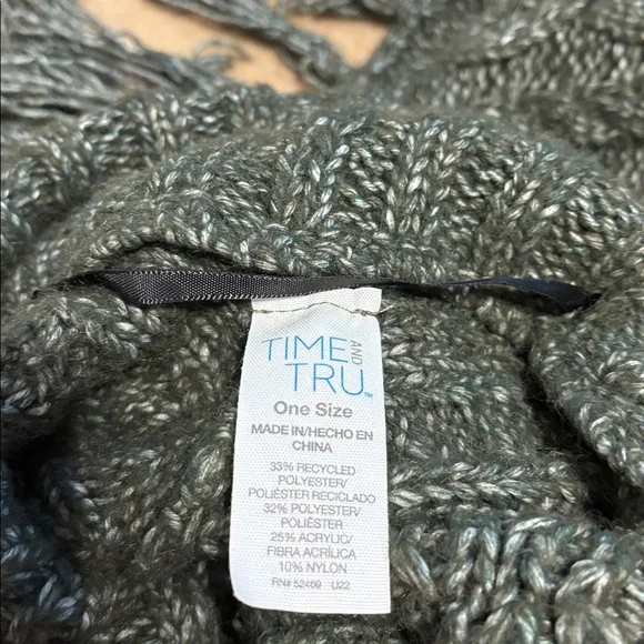 Boho Fringe Poncho Sweater Olive Green Turtleneck Cozy Oversized Cape - Picture 7 of 7